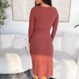 Gwen Long Sleeve Front Wrap Midi Dress