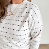 Ivory Crew Neck Charcoal Dotted Striped Sweater