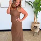 Brown Textured Tank Midi Dress