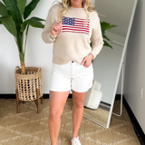Beige Knit American Flag Sweater