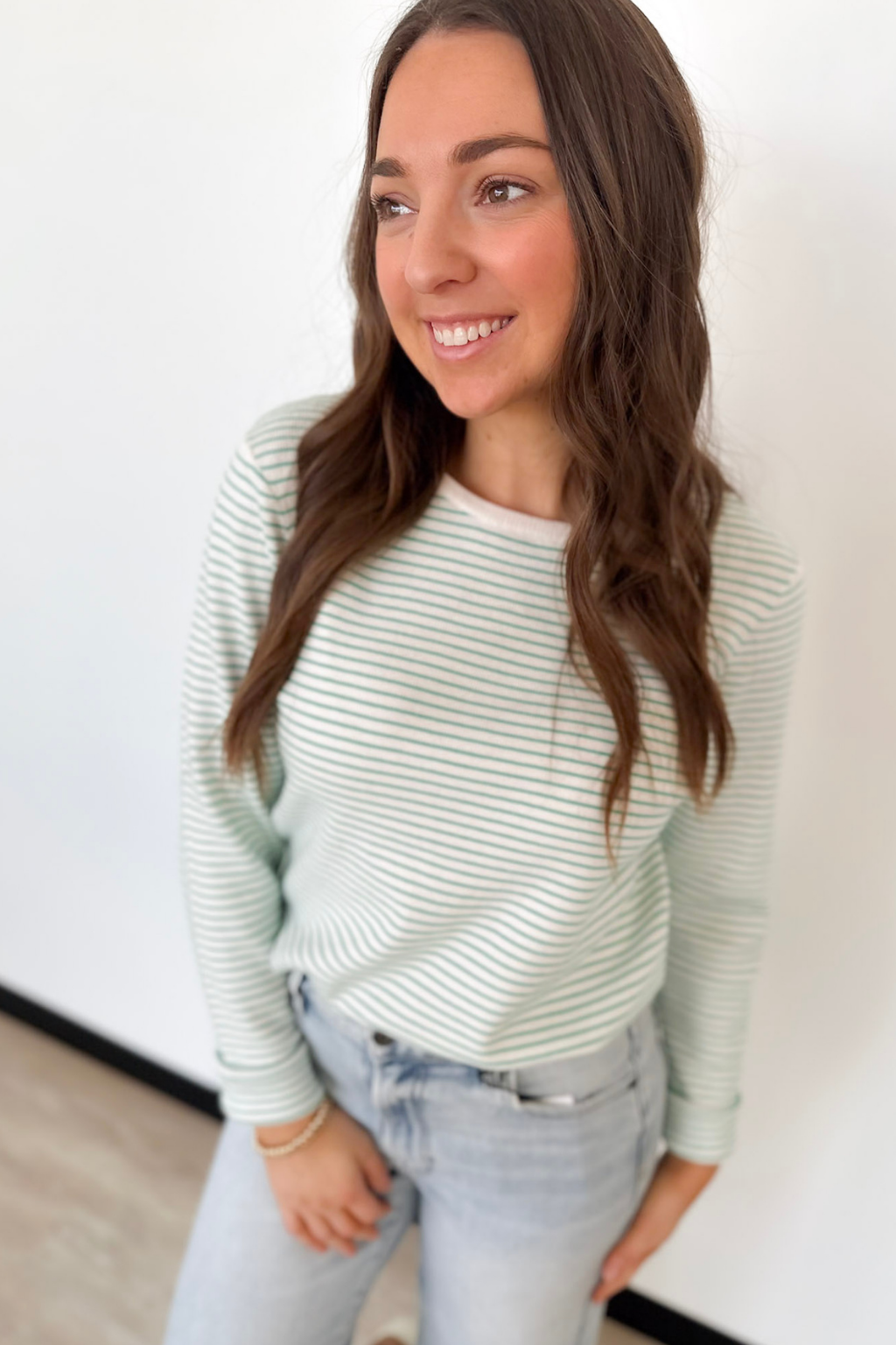 Pinstripe Long Sleeve Knit Top (2 Colors)