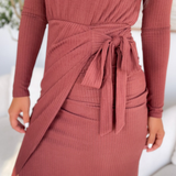 Gwen Long Sleeve Front Wrap Midi Dress