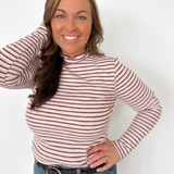 Mock Neck Sparkle Striped Waffle Knit Top