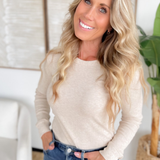 Oatmeal Waffle Knit Long Sleeve Top