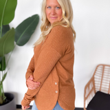 Teagan Ribbed Rust Long Sleeve Top-Curvy