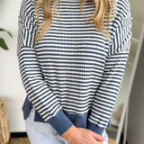 Denim/Ivory Striped Relaxed Knit Top