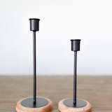 Black Metal Taper Candle Holder w/ Wood Base