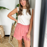Dusty Coral Elastic Waistband Shorts