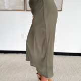Olive Satin Maxi Skirt