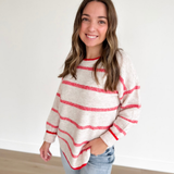 Red Long Sleeve Striped Pullover