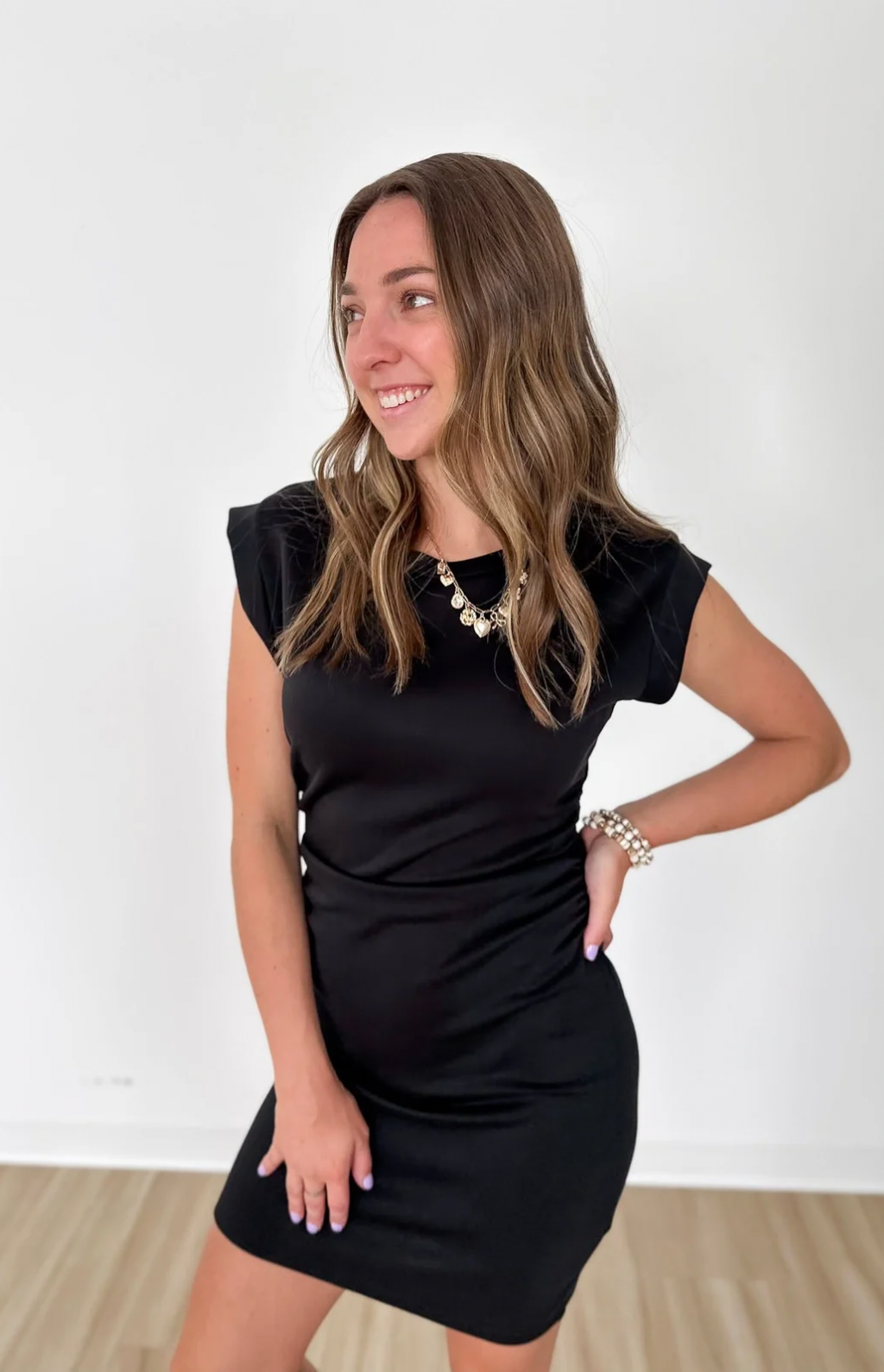 Cinched Waist Sleeveless Mini Dress-Black