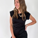 Cinched Waist Sleeveless Mini Dress-Black