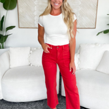 Hailey Wide Leg Just Black Denim Red Jeans