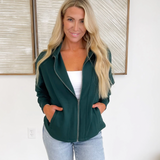 Casual Zip Up Relaxed Jacket-Green
