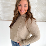 Sherpa Lined Taupe Knit Hooded Pullover