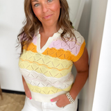 Striped Multicolor Sleeveless Polo Sweater