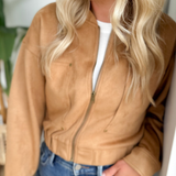 Camel Suede Bomber Jacket