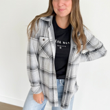 Grey & Black Plaid Button Up Top