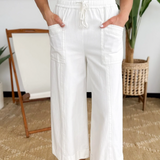 Ivory Elastic Waist Wide Leg Pants