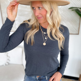 Navy Drop Should Long Sleeve Top