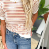 Multi Striped Short Sleeve Textured Top