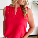 Red Ruffle Detail Sleeveless Top
