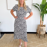 Navy/White Floral Short Sleeve Maxi Dress