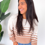 Willa Cream & Brown Striped Knitted Sweater