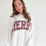 Merry Plaid Cream Knit Top