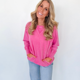 Lightweight Acid Wash Pullover-Pink