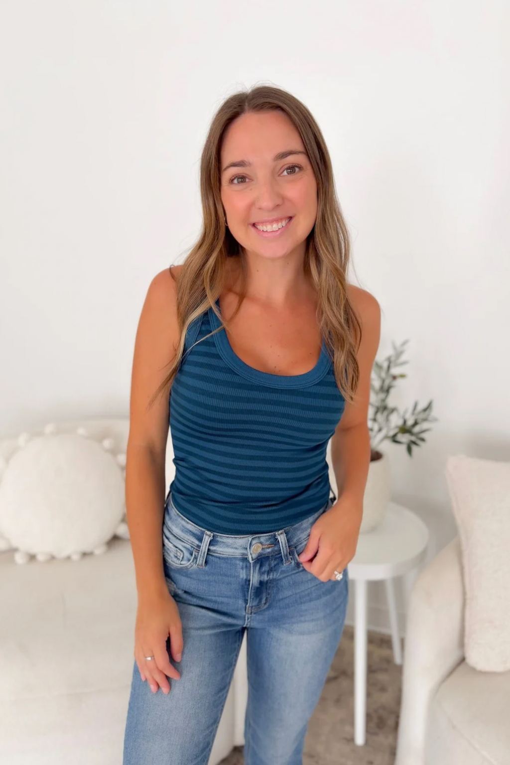 Nikibiki Striped Ribbed Tank Top - Deep Sea Blue