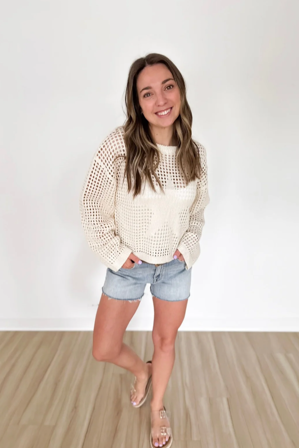 Cream Open Knit Star Sweater