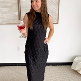 Black Shimmer Sleeveless Midi Dress