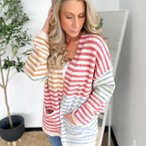 Multicolored Striped Open Cardigan