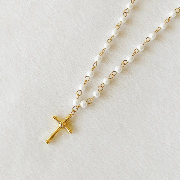 Pearl Cabled Cross Necklace