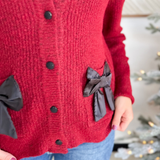 Burgandy Button Down Cardigan with Bows