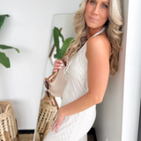 Oatmeal Linen Striped Halter Top Maxi Dress