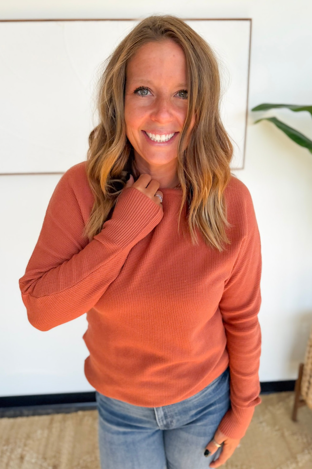 Dark Copper Waffle Knit Sweater