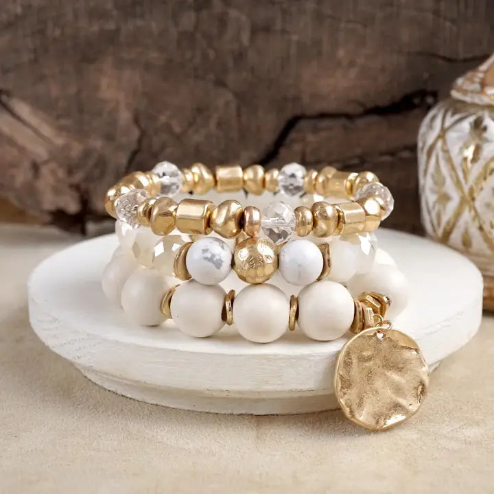 Boho Beads Coin Bracelet in Cream