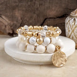 Boho Beads Coin Bracelet in Cream