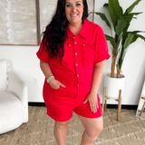 Red Denim Short Sleeve Judy Blue Romper