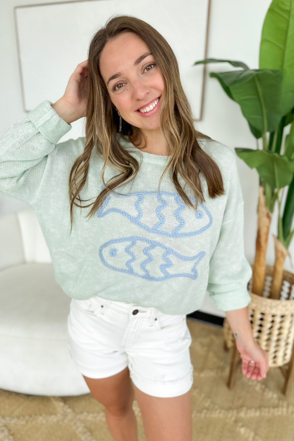 Mint Knit Blue Fish Sweater