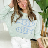 Mint Knit Blue Fish Sweater