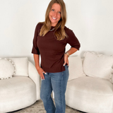 Brown - 1/4 Sleeve Soft Knit Top