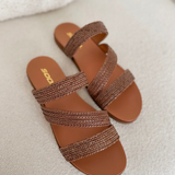 Light Brown Slip On 3 Strap Sandal