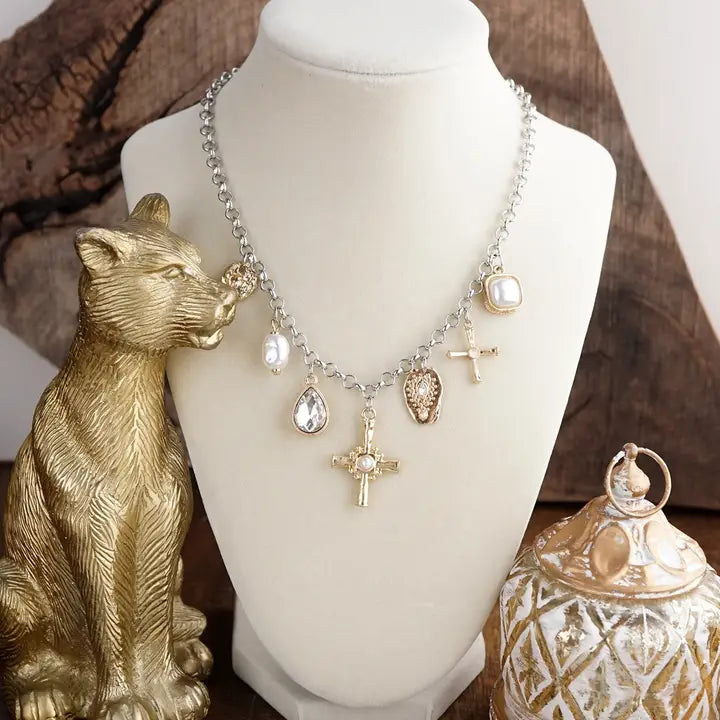 Mixed Charm Cross Necklace
