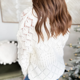 White Open Knit Crochet Oversized Sweater