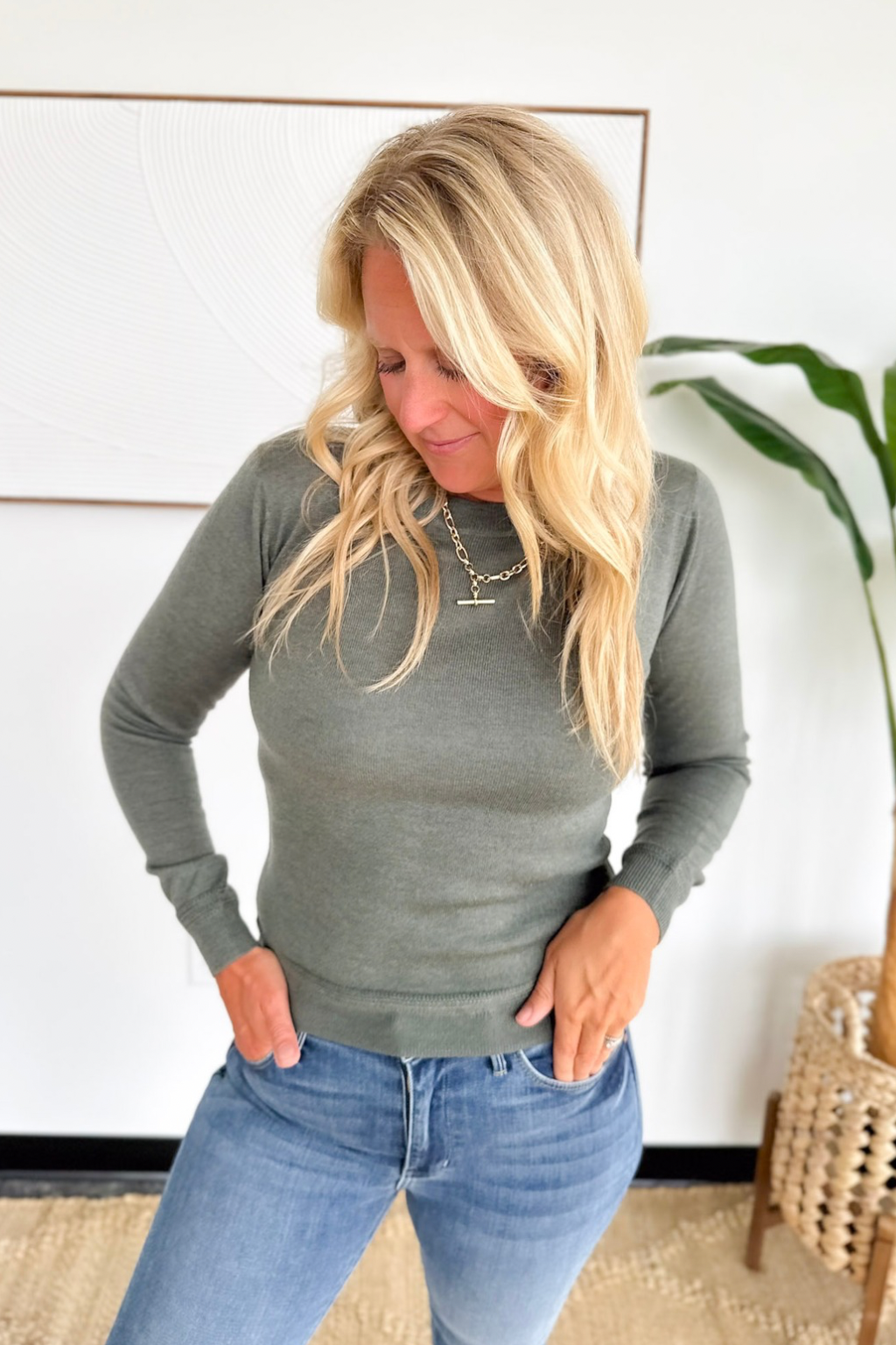 Olive Lightweight Knit Long Sleeve Top