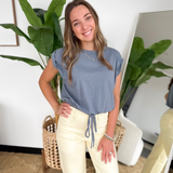Blue Sleeveless Cuffed Tunnel Tie Top