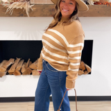 Camel/Cream Striped Knit Pullover Sweater